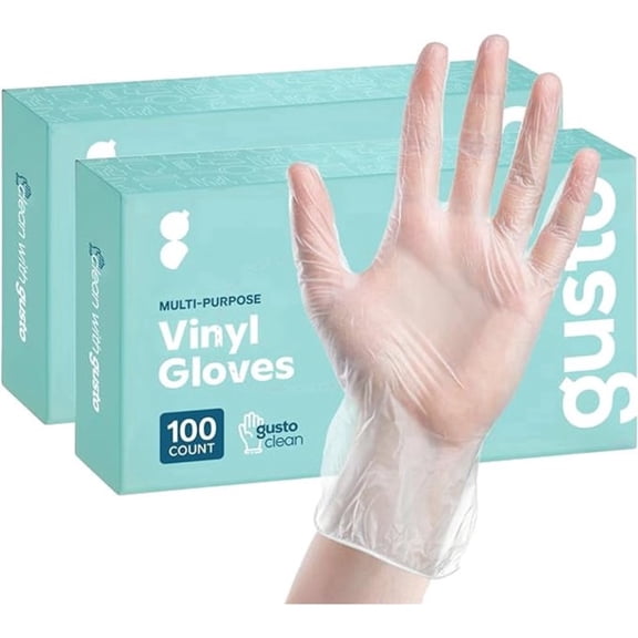 GUSTO Disposable Vinyl Gloves, Food Grade Form Fitting Latex-Free, Clear, Small, 200 Count