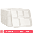 thumbnail image 1 of GUSTO 10 Inch 100% Compostable 5-Compartment White Meal Trays, Heavy Duty Disposable Dinnerware, 125 Count, 1 of 9
