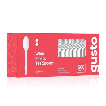 GUSTO Disposable Teaspoons, Heavyweight White Plastic Utensils for Parties Events and Everyday Use, 500 Count