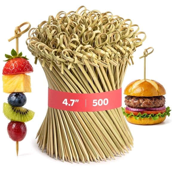 GUSTO Knotted Bamboo Sticks Cocktail Picks Toothpicks for Appetizers, 500-Pack