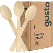 GUSTO Natural Wooden Spoons Disposable, Compostable Bamboo Utensils, 100-Count