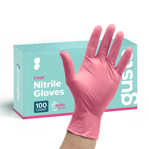 GUSTO Nitrile Disposable Gloves Latex Free and Rubber Free, Pink, Large, 100-Pack