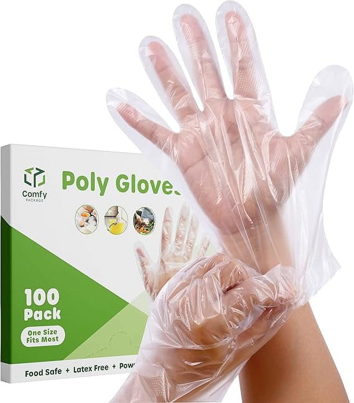 GUSTO Poly Plastic Gloves Disposable Latex Free Food Prep Gloves, 100-Pack