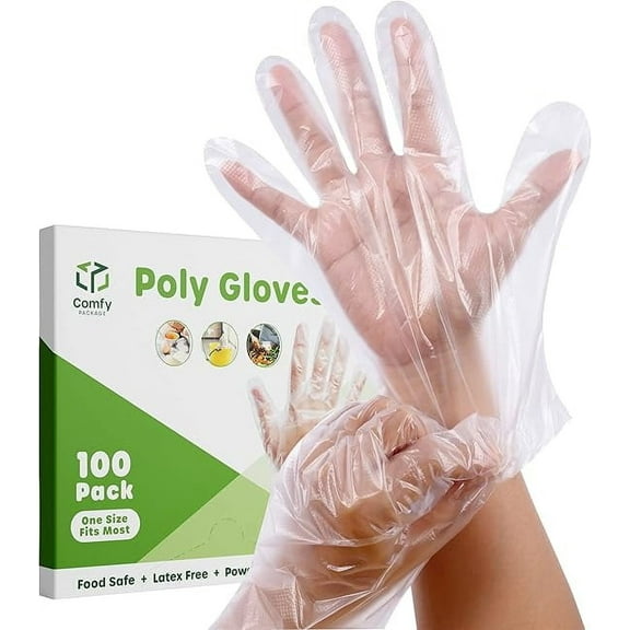 GUSTO Poly Plastic Gloves Disposable Latex Free Food Prep Gloves, 100-Pack