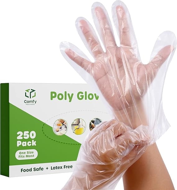 Comfy Package Poly Plastic Gloves Disposable Latex Free Food Prep Gloves, 250-Pack