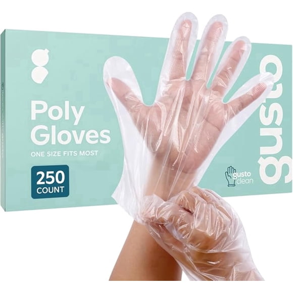 Gusto Disposable Poly Latex Free, Food Prep Gloves, One Size Fits Most, 250 Count