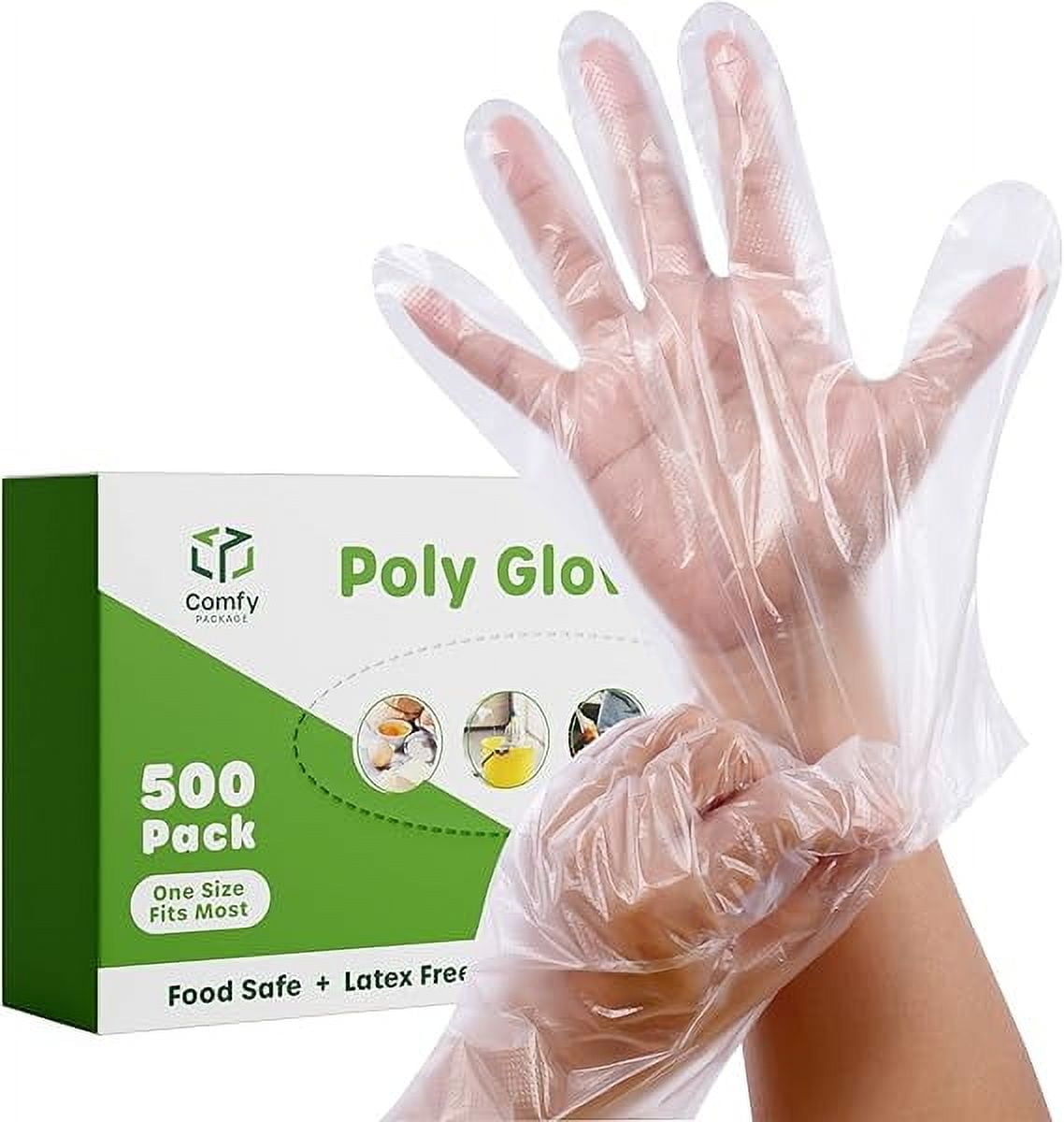 Comfy Package Poly Plastic Gloves Disposable Latex Free Food Prep Gloves, 500-Pack