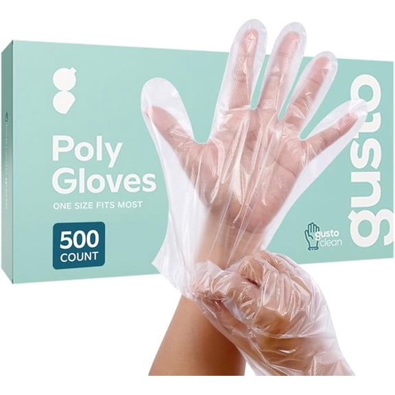 GUSTO Poly Plastic Gloves Disposable Latex Free Food Prep Gloves, 500-Pack