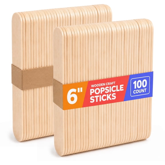 GUSTO 6" Jumbo Wooden Craft Sticks, Natural Wood Color Popsicle Sticks, Wax Sticks, Multi-Purpose for Crafts, DIY Projects & Personal Care Use, 100 count