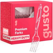 GUSTO Premium Clear Plastic Forks Heavy Duty Disposable Silverware, 200-Pack