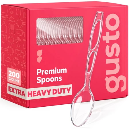 GUSTO Premium Clear Plastic Spoons Heavy Duty Disposable Utensils, 200-Pack