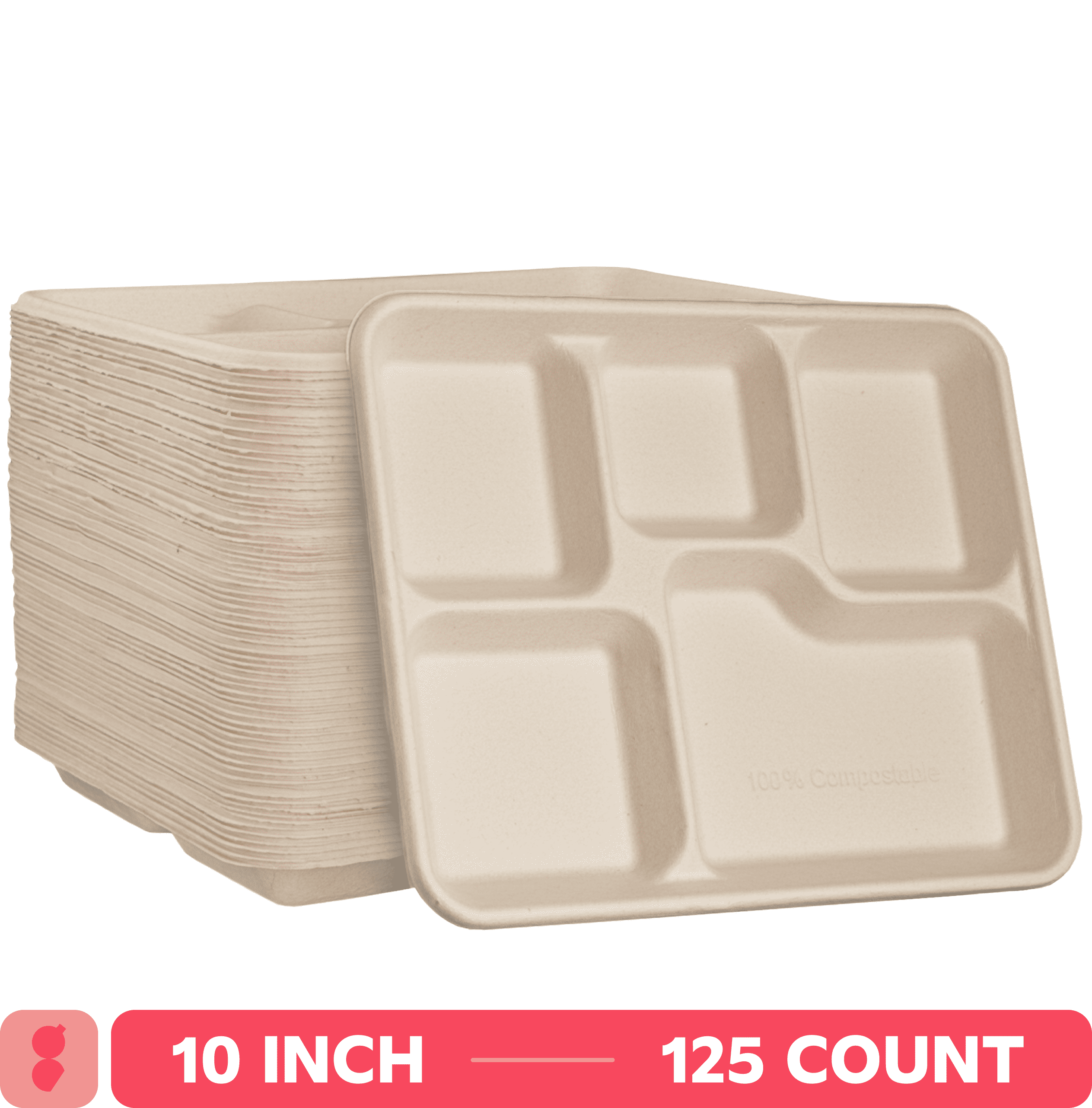 GUSTO 10 Inch 5-Compartment Meal Trays, Heavy Duty Disposable
