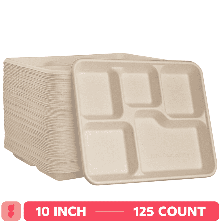 GUSTO 10 Inch 5-Compartment Meal Trays, Heavy Duty Disposable