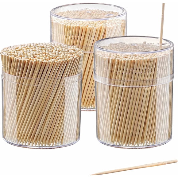 GUSTO Single-Point Bamboo Tooth Picks Wooden Toothpicks with Dispenser, 1500-Pack