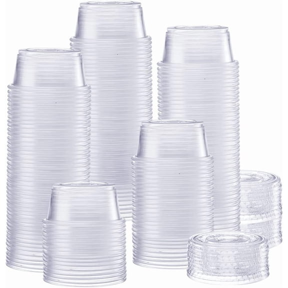GUSTO 2 oz Jello Shot Cups with Lids, 200 Sets Clear Plastic Condiment Cups for Sauces, Dressings & Food Samples
