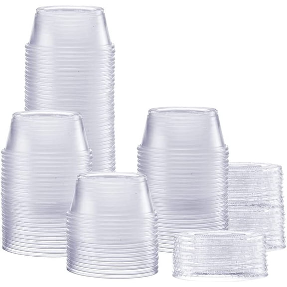 GUSTO Small Plastic Cups with Lids Portion Cups & Dessert Cups, 3.25oz 100-Pack