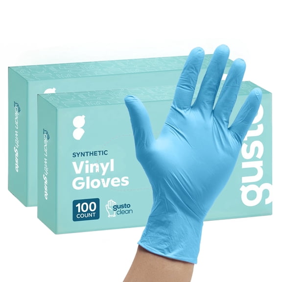 GUSTO Synthetic Vinyl Gloves Disposable Latex Free Plastic Gloves, Medium 200-Pack