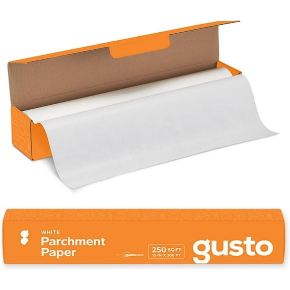GUSTO White Unbleached Parchment Paper Baking Sheet Paper Roll, 15" x 200’, 250 sq. ft.