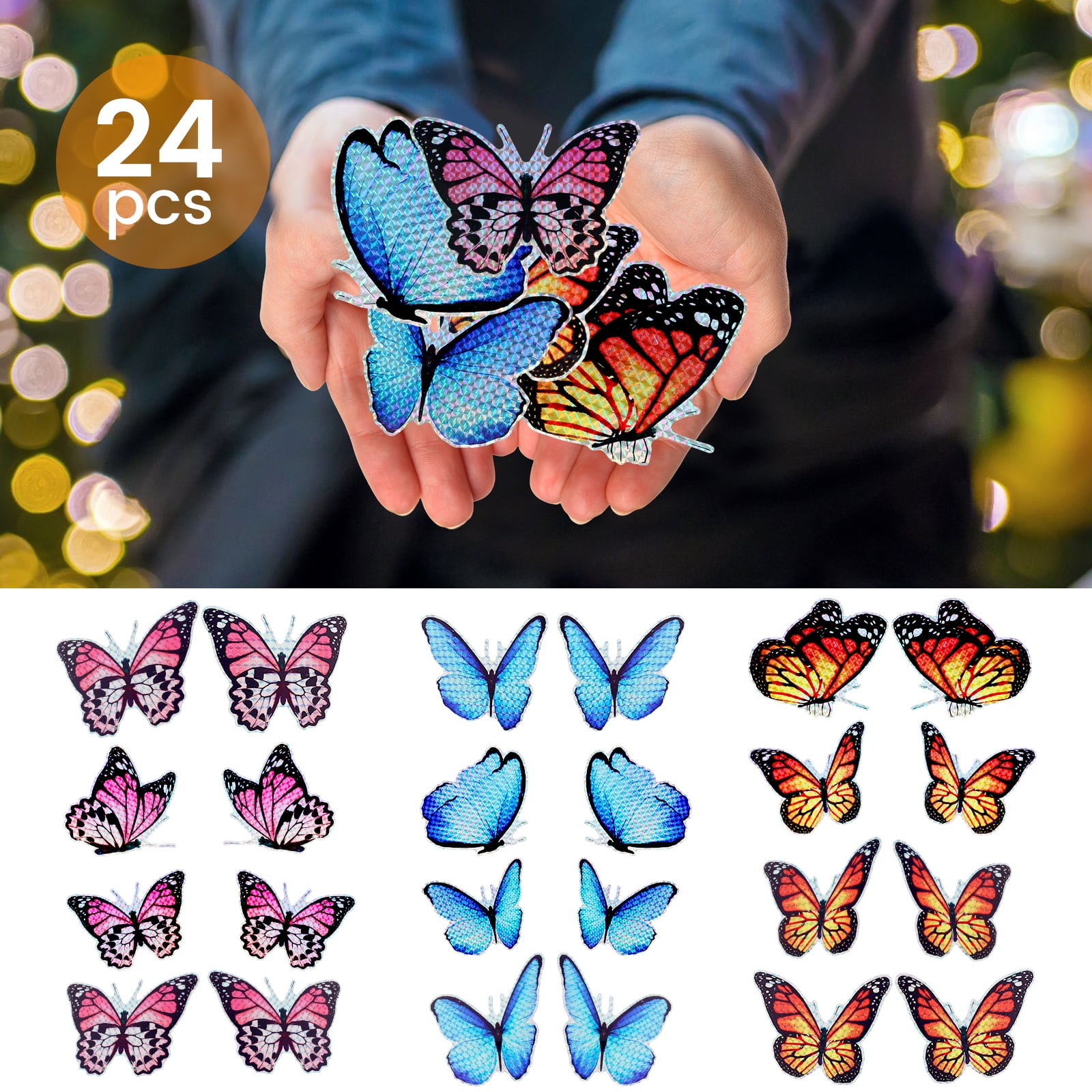 GUSTVE 24Pcs Butterfly Screen Stickers Window Door Screen Saver