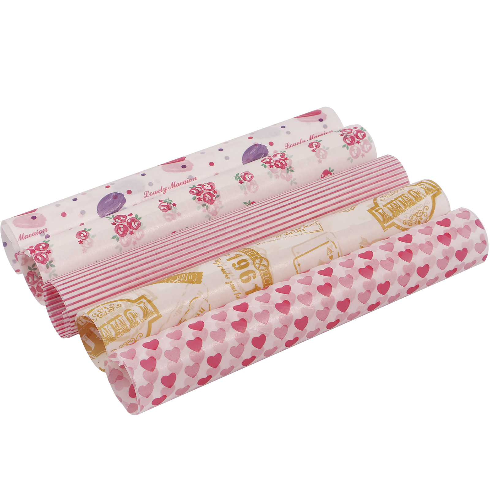 GUSTVE 250Pcs Wax Paper Greaseproof Paper Waterproof Food Wrapping Liners Tissue 5 Patterns
