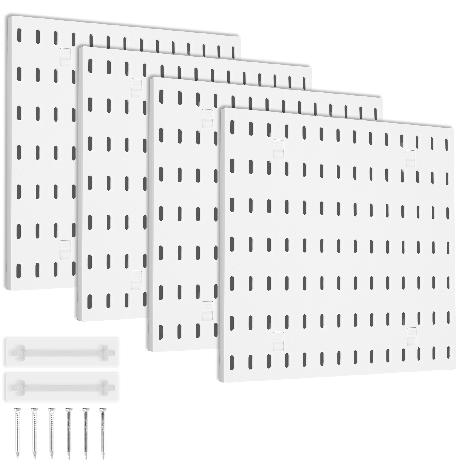 GUSTVE 4Pcs Plastic Pegboard Wall Organizer No Punch Peg Board Panel