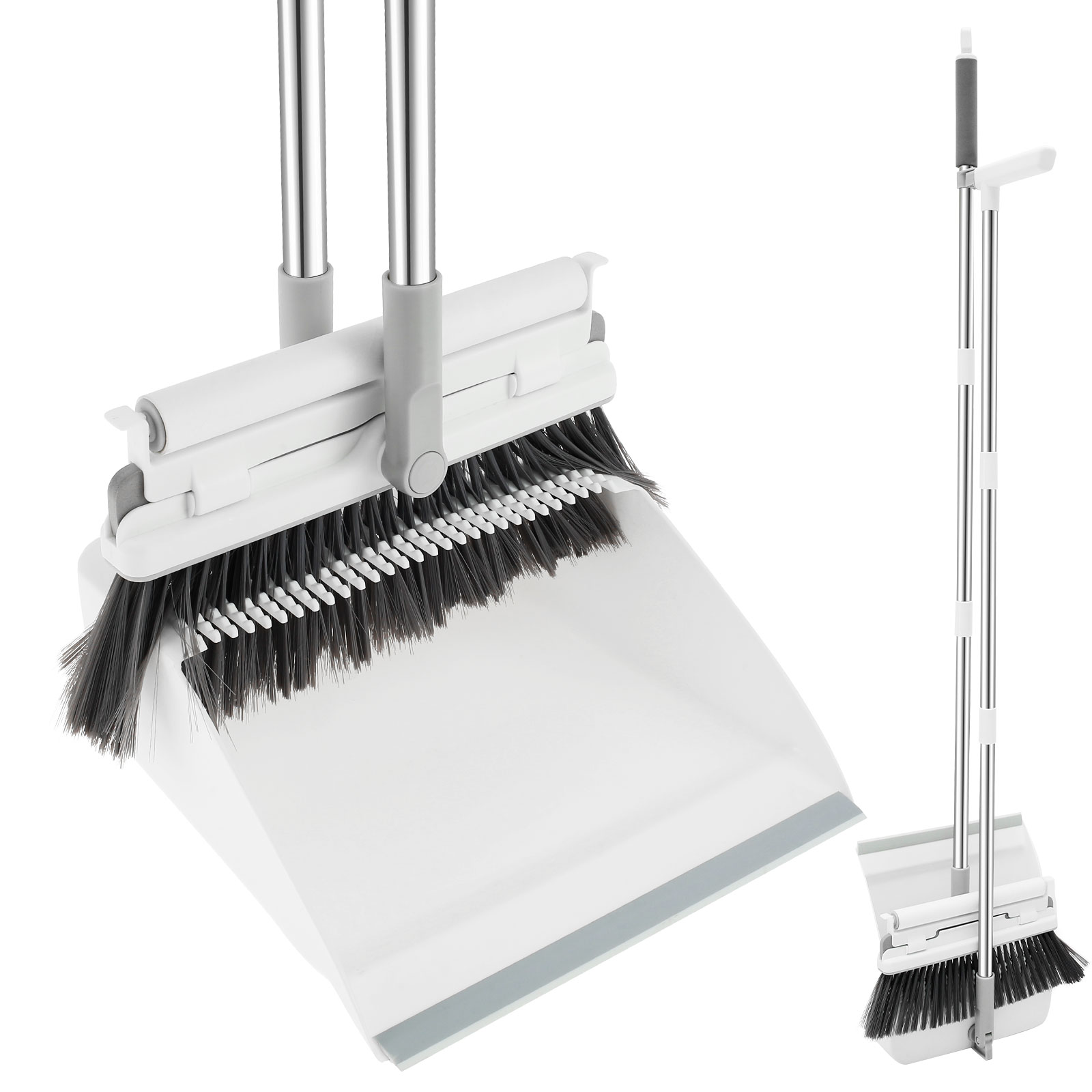 GUSTVE Multifunctional Broom and Dustpan Set 360° Rotating Foldable