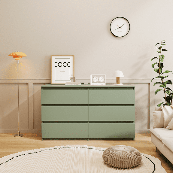 GUTALOR Green 6 Drawer Dresser, Large Modern Chest of Drawers Storage Cabinet for Bedroom, Living Room, or Entryway