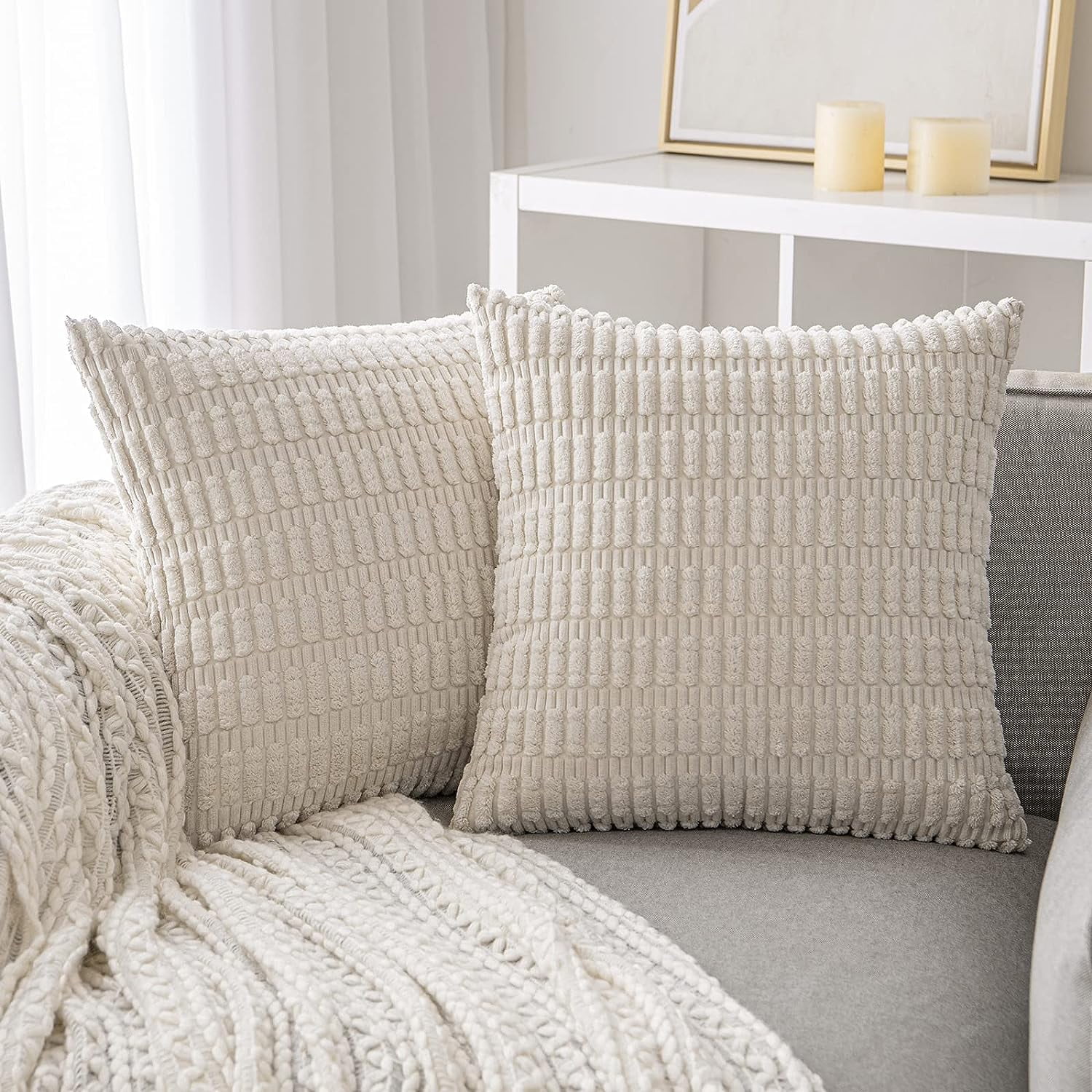 GUTALOR Pack of 2 Corduroy Decorative Throw Pillow Covers 18x18 Inch for Couch Bed Living Room