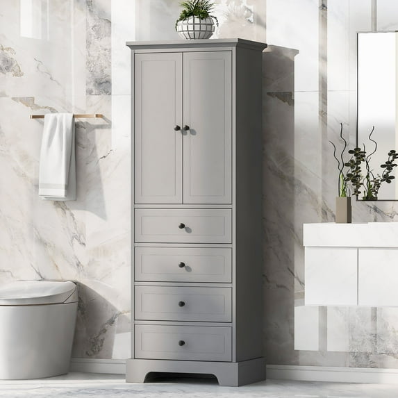 GUTALOR Storage Cabinet with 2 Doors and 4 Drawers for Bathroom, Office, Adjustable Shelf, MDF Board with Painted Finish, Grey