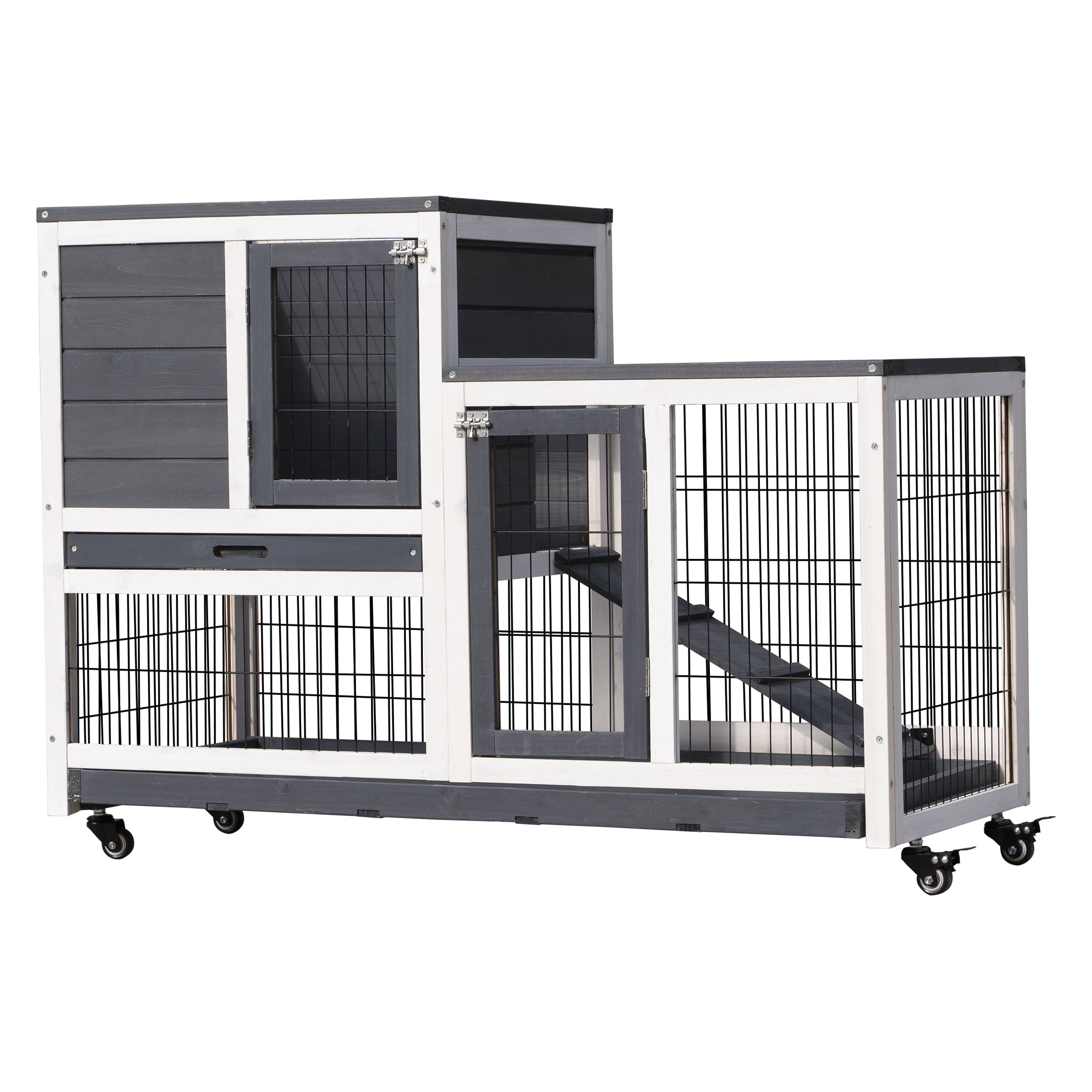 GUTALOR Wooden Outdoor Rabbit Hutch with Removable Tray, Ramp, and