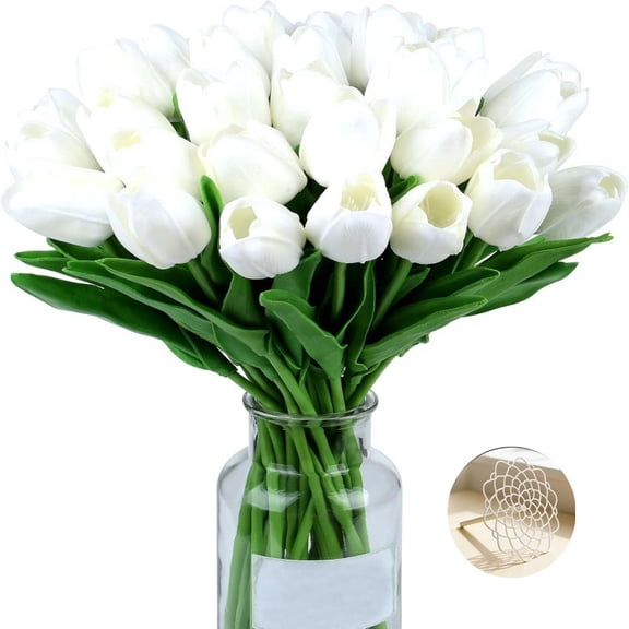 GUTRYIY 20PCS Lifelike Artificial Tulips, 13.3" Faux PU Tulip Flowers Bouquet for Floral Arrangements, Table Centerpiece, Kitchen,Home Decor With Flower Arrangement Holder (Excluding Flower Pots)