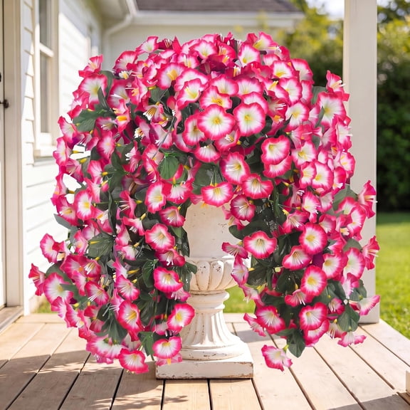 GUTRYIY Artificial Fake Hanging Flowers Plants for Outdoor Outside Spring Summer Decoration 2PCS Faux Silk UV Resistant Realistic Morning Glory Trailing Vines for Home Porch Patio Balcony(Pink)