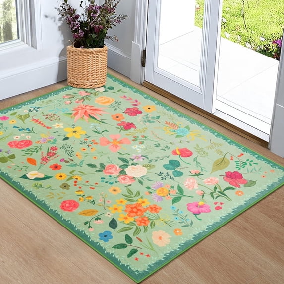 GUUCHA 2'x3'Area Rugs for Living Room Floral Print Rug Floor Carpet for Bedroom,Green