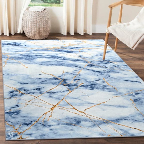 GUUCHA 4'x6'Abstract Rug Living Room Area Rug Soft Carpet for Bedroom,Blue/Gold