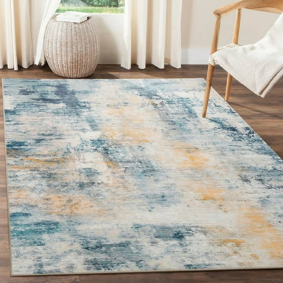 GUUCHA 4'x6'Abstract Rug Living Room Area Rug Soft Carpet for Bedroom,Blue/Yellow