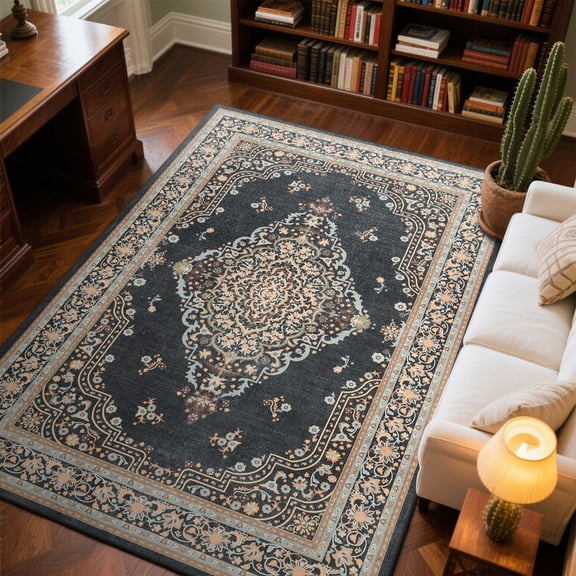 TWINNIS 4'x6'Area Rug Non-Slip Indoor Carpet Soft Rug for Living Room,Black
