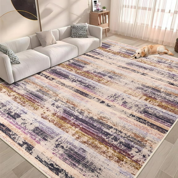 GUUCHA 5'x8'Area Rugs Abstract Washable Rug for Living Room Bedroom Non-Slip Carpet,Gray Purple