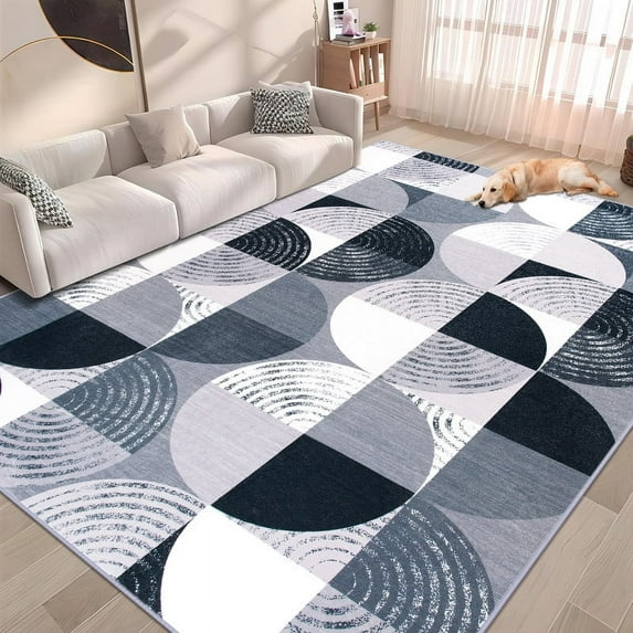 GUUCHA 5'x8'Area Rugs Geometric Boho Rugs for Living Room Bedroom Non-Slip Carpet,Black