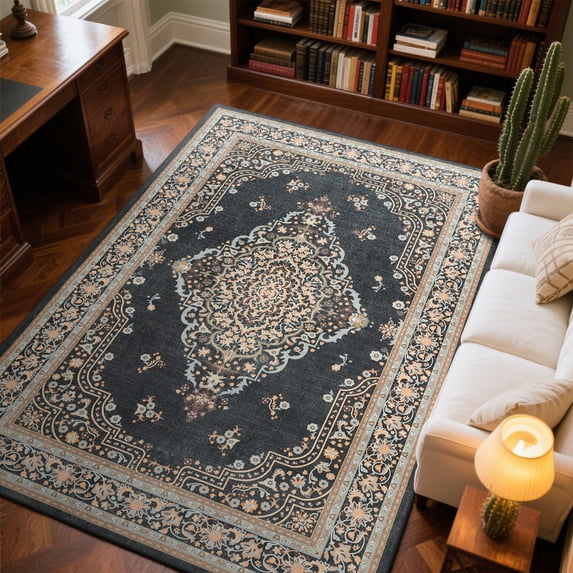 TWINNIS 8'x10'Area Rug Non-Slip Indoor Carpet Soft Rug for Living Room,Black