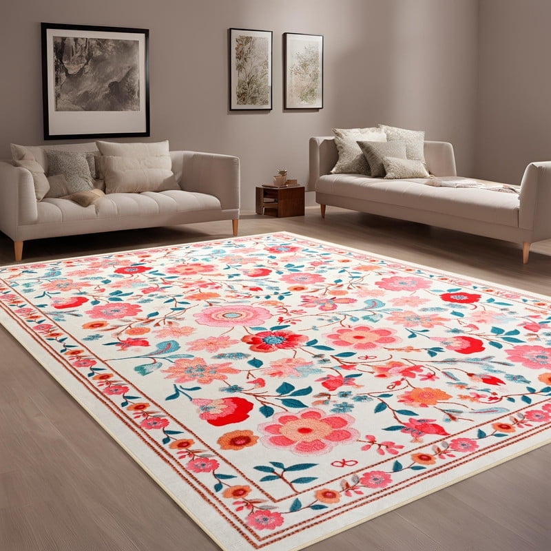 GUUCHA 8'x10'Area Rugs for Living Room Floral Print Rug Floor Carpet for Bedroom,Beige