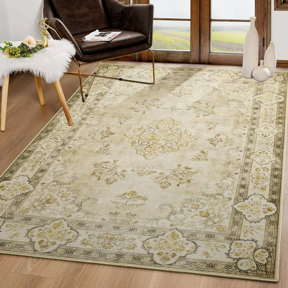 GUUCHA Area Rug for Living Room Persian Rug Vintage Boho Carpet for Bedroom,Khaki,4'x6'