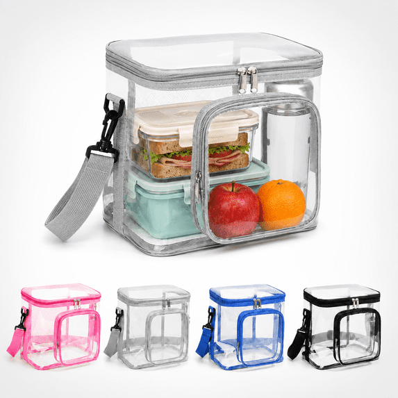 Wodellrrea Clear Insulated Lunch Bag with Shoulder Strap | Waterproof Transparent Cooler Bag with Double Zippers | Reusable Lunch Box Large Tote Bag for Shopping, Picnic, Work, School