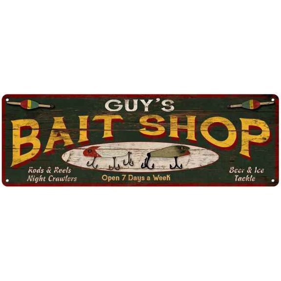 GUY'S Bait Shop Sign Wood Look Man Cave Den Gift 6x18 Metal 206180024255