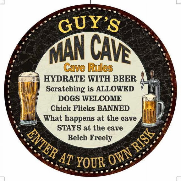 GUY'S Man Cave Rules 14" Round Metal Sign Garage Bar Decor 100140010009