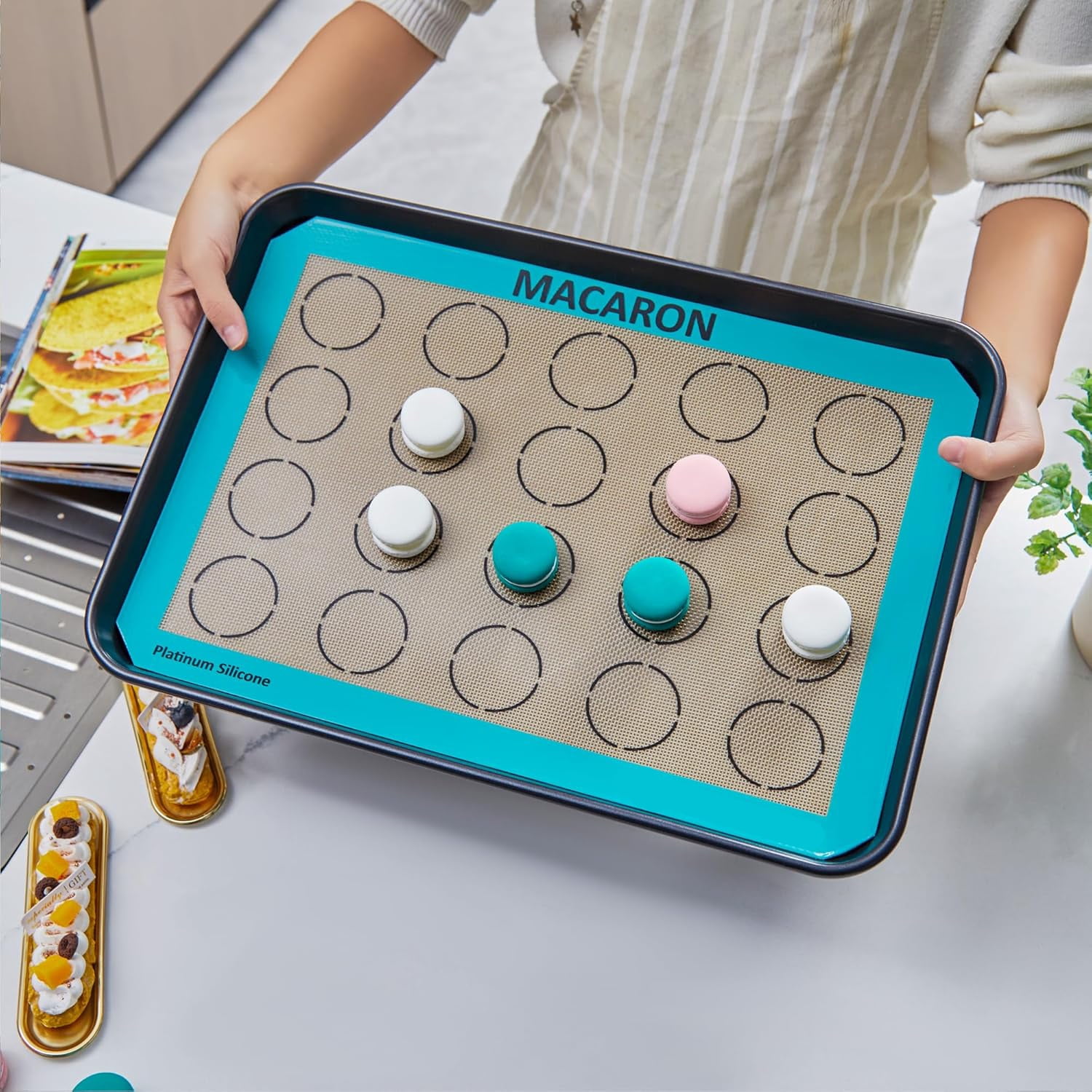 GUYDREMAT Silicone Baking Mat with Measurements for Cookies - Reusable Premium Food Grade Silicone Cookie Sheets - Heat Resistant Oven Mat