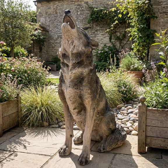 GUYGU 29.72" Simulated Howling Wolf Garden Statue, Resin Indoor/Outdoor Decor, Courtyard Ornament, Unique Gift