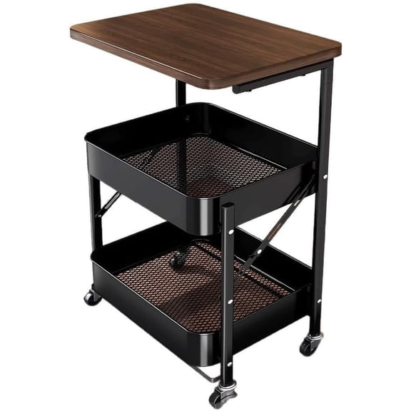 GUYGU 3 Tier Rolling Cart, Metal Rolling Utility Cart Organizer Foldable Mobile Side Table Open Shelf for Kitchen, Living Room, Laundry, Bedroom-Black