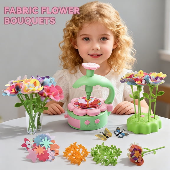 GUYGU Kids DIY Fabric Flower Bouquet Craft Toys, Flower Market Pretend Play Set, Creative Arts & Crafts Kit for 4 5 6 7 8 Year Old Girls, Educational Preschool Activity, Birthday Gift for Toddlers