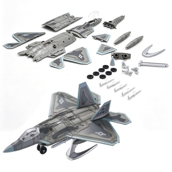 GUYUTING 1/100 F-22 Raptor Fighter Model Kit No-Glue Assembly With Rolling Wheels For Kids And Teens