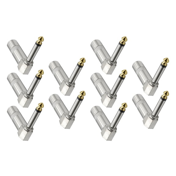 GUYUTING 10 Pcs 6.35mm 1/4 Inch Right Angle TS Male Adapter for Audio Cables Guitar Bass Zinc Alloy Gold Plated Plugs